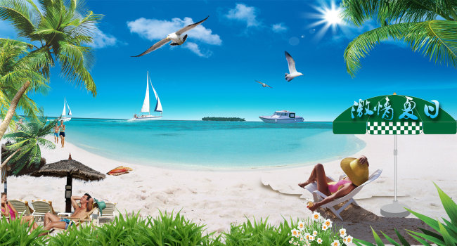 沙滩<em>美女</em>-山水<em>风景画</em>-室内装饰|无框画|移门