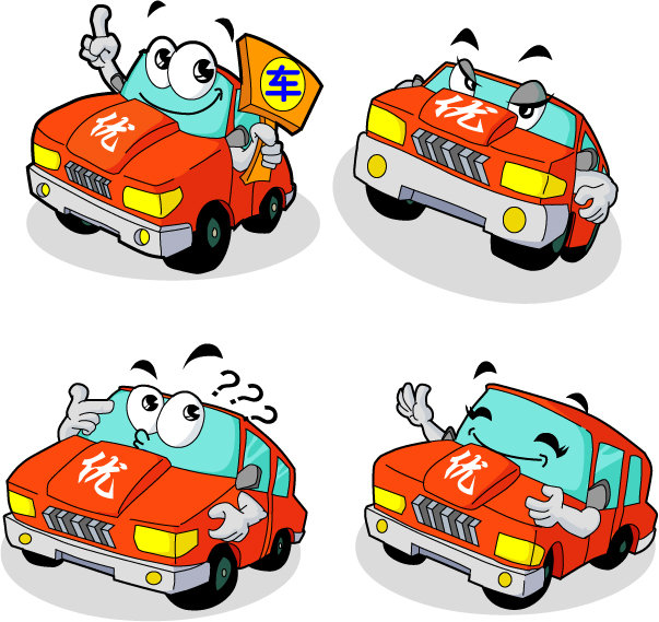 4个动漫可爱的拟人汽车卡通形象