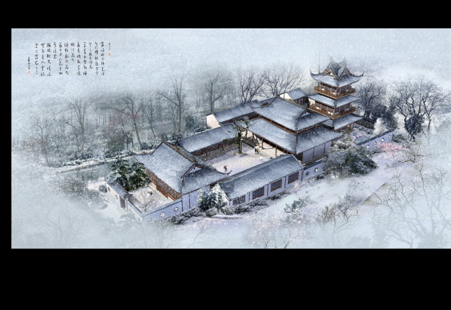 关键词:仿古建筑 中式仿古建筑 寺庙建筑 风景区度假村建筑 四合院 建筑效果图 环境设计 室外设计 园林景观效果图 园林后期素材PSD 说明:公园中式四合院仿古建筑雪景鸟瞰PSD