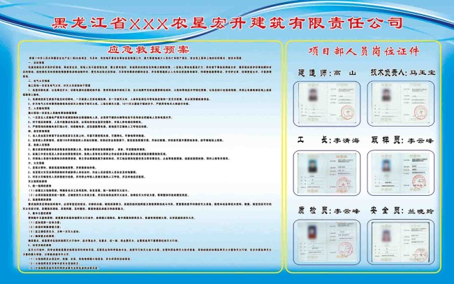 安全施工应急预案人员岗位证件-制度展板设计