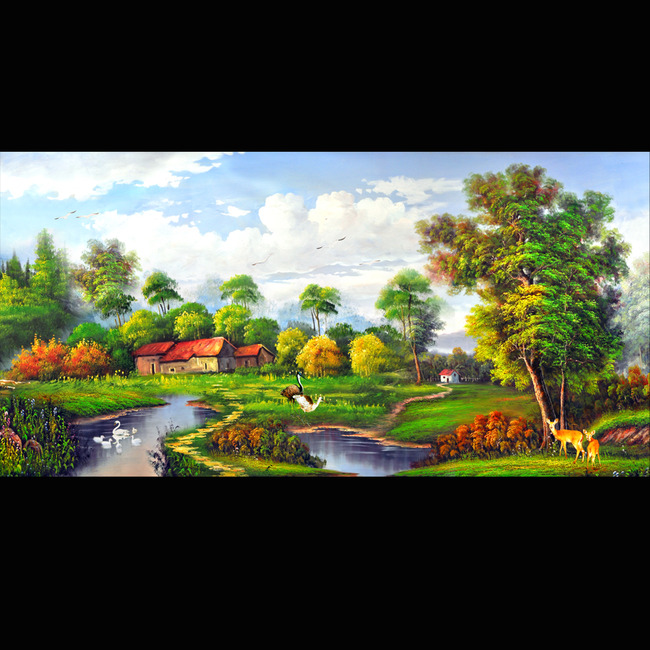 油画风景漂亮的山水油画图片