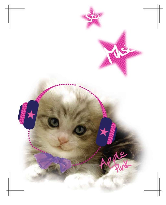 听音乐的超萌可爱小猫+粉色星星印花-服装插画