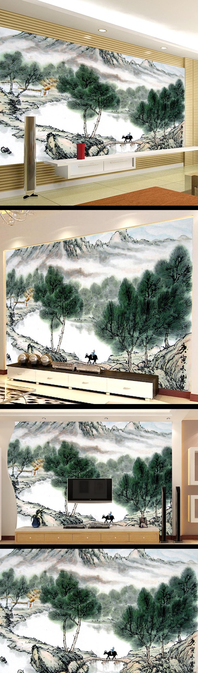 水墨画电视墙 山水画 客厅 大厅 卧室背景画 风景画装饰画 室内设计