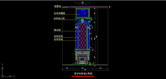 【】室内装修欧式壁炉背景墙cad图纸设计下载