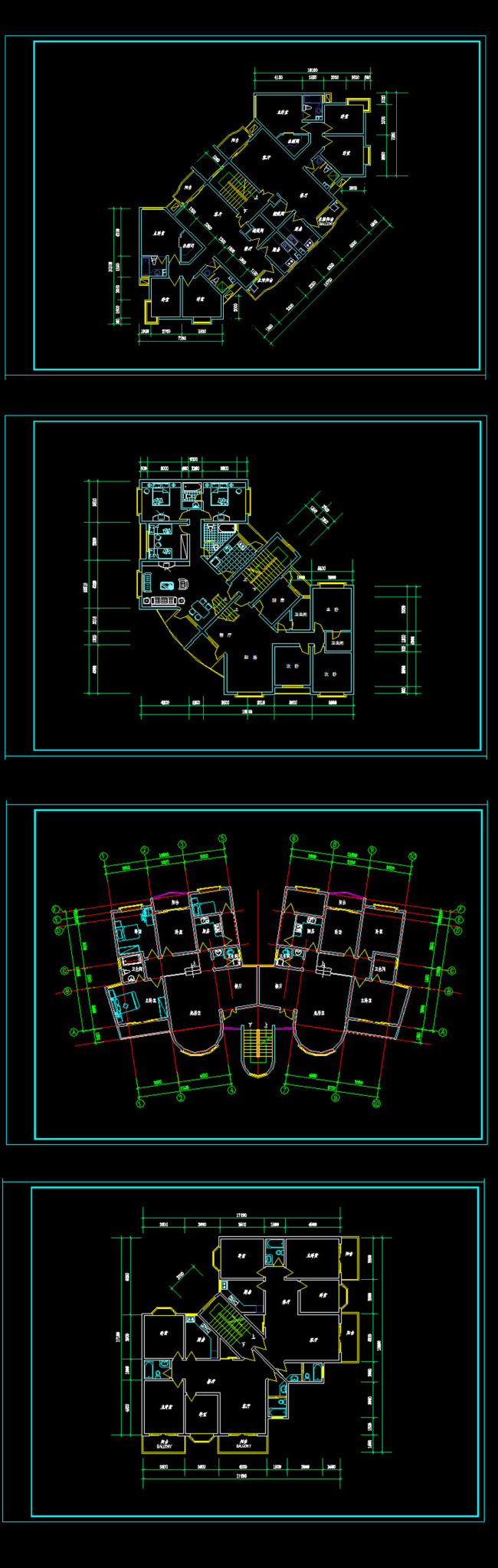 【dwg】转角户型建筑图cad图纸