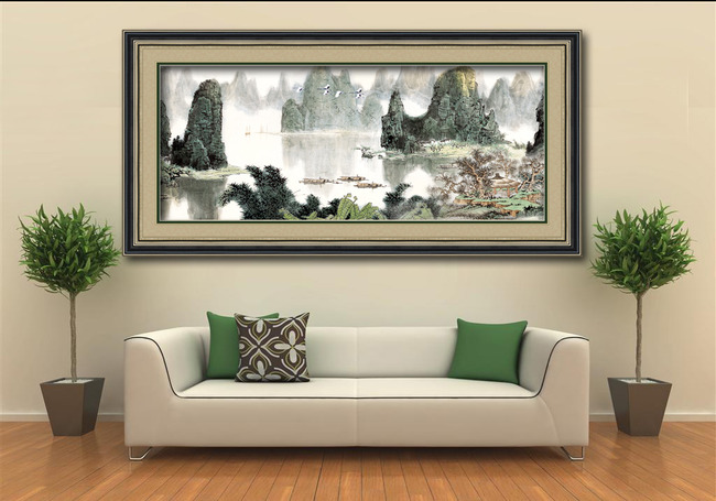 】国画山水风景画漓江山水水墨画影壁墙壁画