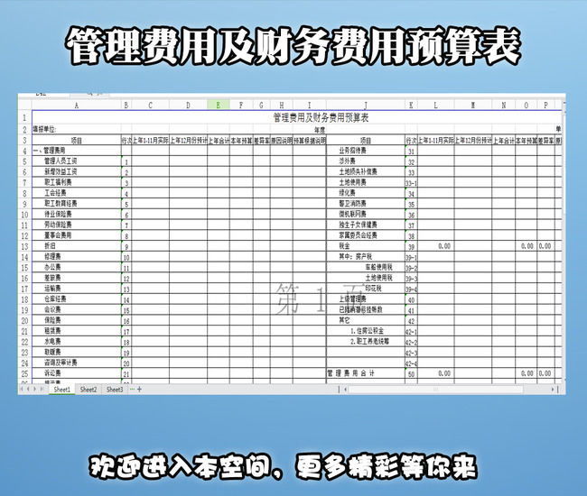 管理费用及财务费用预算表-财务报表-Excel模板