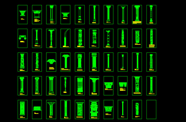 cad图纸 欧式柱式中式柱cad关键词 欧式柱式 中式柱 柱座 柱头 柱