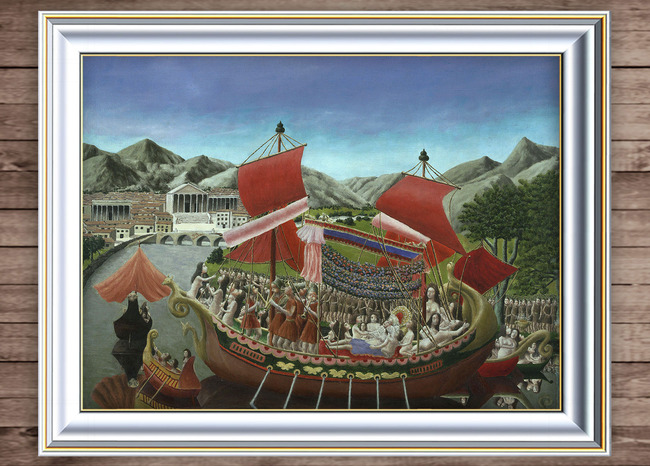 【tif不分层】赛龙舟的人们古典主义油画