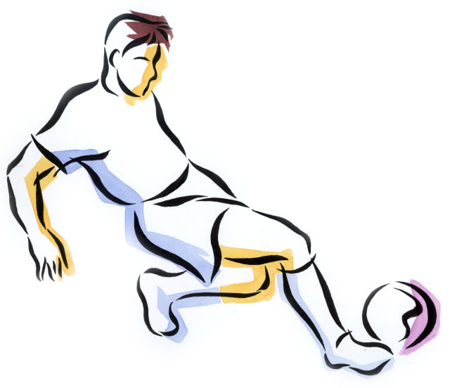 插画 绘画 艺术画 水墨画 卡通 动漫 漫画 人物 男人 足球 铲球 横图