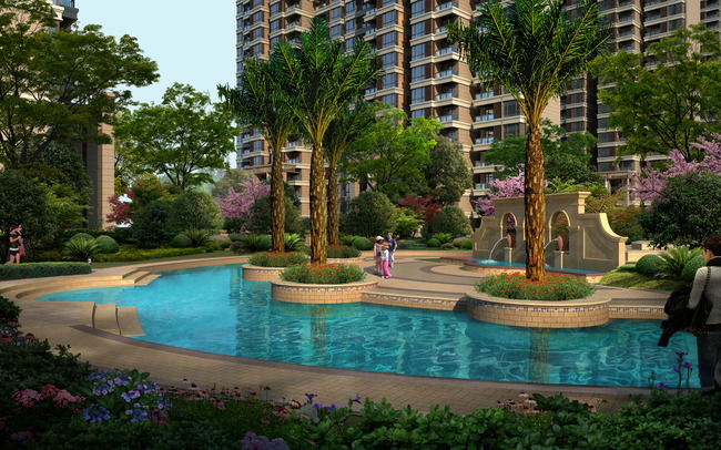 【psd】jf160欧式住宅中心喷泉水景观