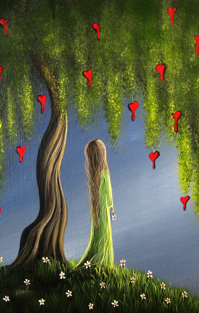 【jpg】树下等待的女孩油画