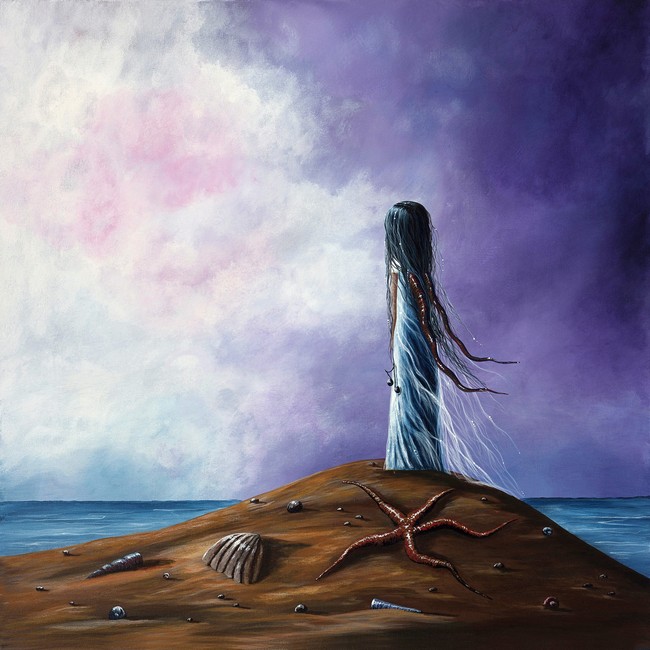 【jpg】女孩在海滩眺望远方油画