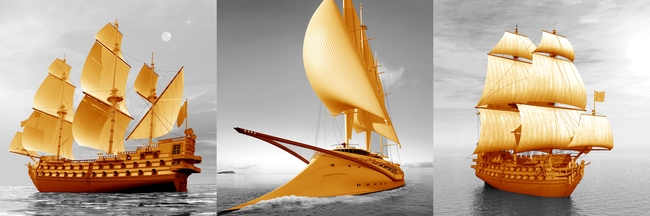 【jpg】金色船只一帆风顺无框画冰晶画水晶画